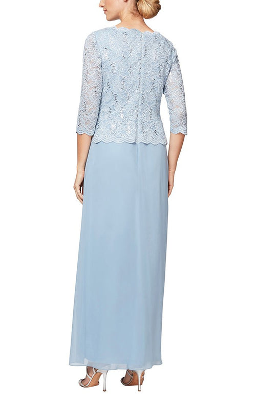 Petite Long Gown with Sequin Lace Bodice & Chiffon Skirt - alexevenings.com
