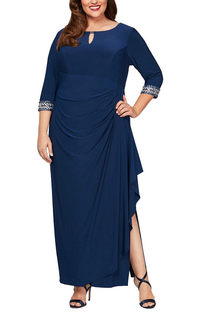 Plus Matte Jersey Dress with Keyhole Cutout Neckline and Embellished  Sleeves/Neckline