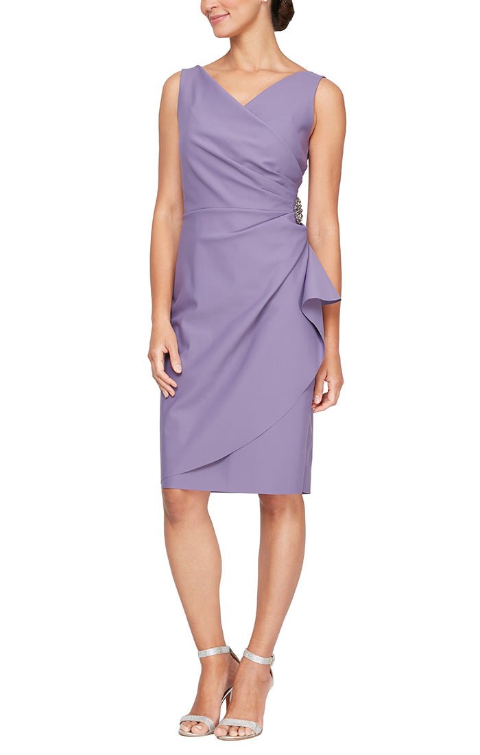 Compression Party Dress with Surplice Neckline Cascade Ruffle