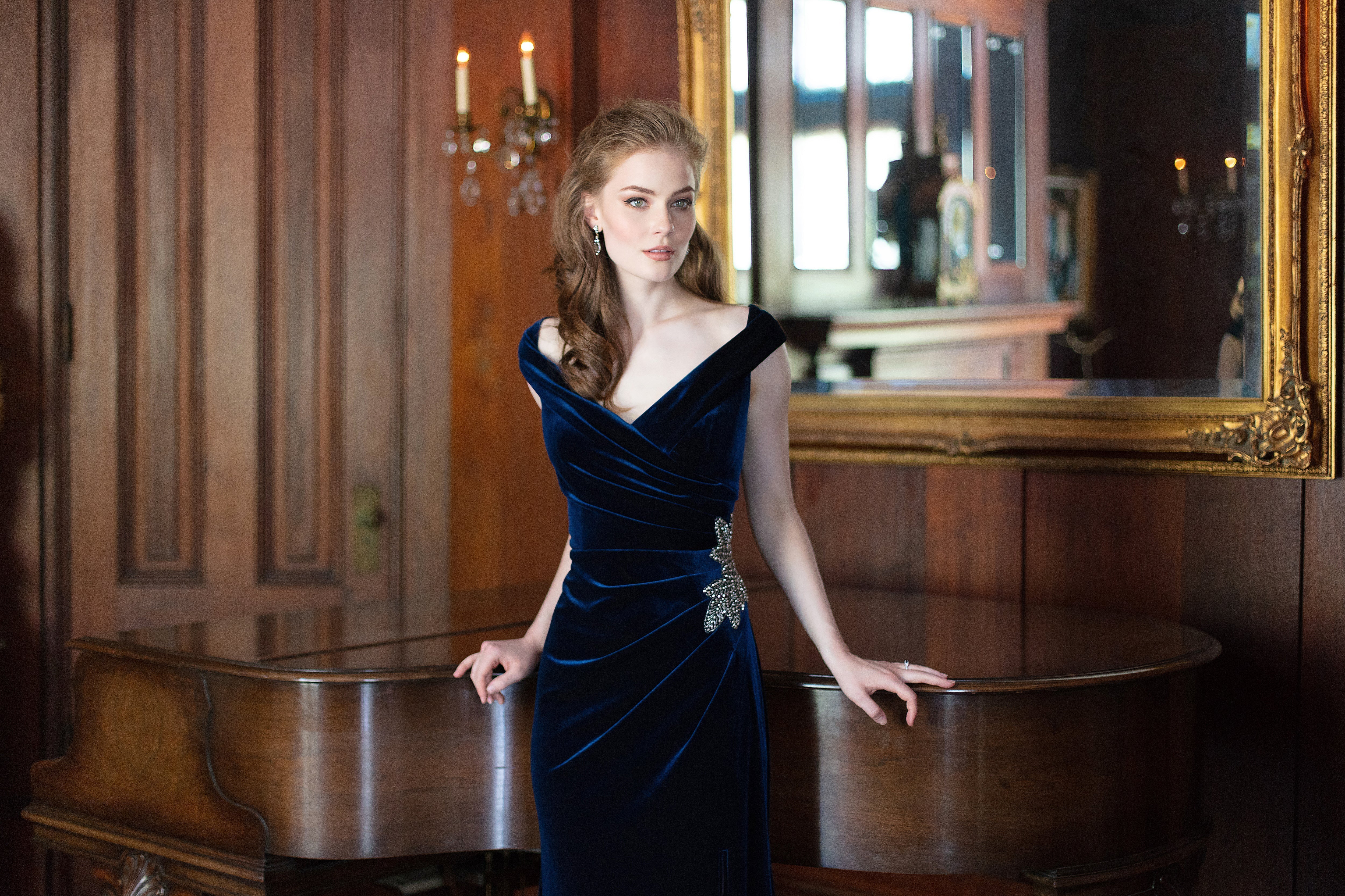 woman in navy dress