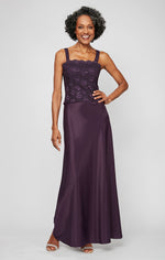 Lace & Satin Gown with 3/4 Sleeve Scalloped Lace Jacket