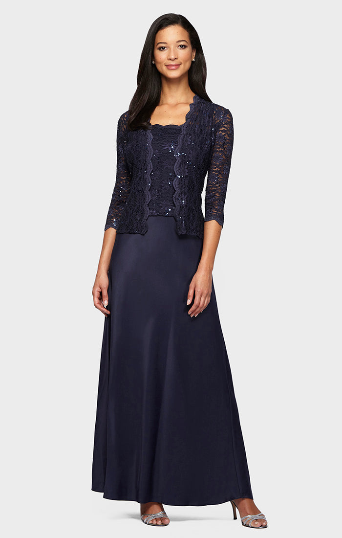 Alex Evenings Sequin Lace & Gown with Jacket in Midnight , Size 18