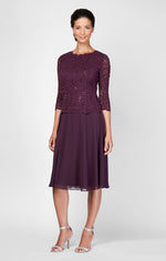 Tea-Length Dress with Sequin Lace Bodice & Chiffon Skirt