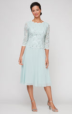 Petite Tea-Length Dress with Sequin Lace Bodice & Chiffon Skirt