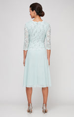 Petite Tea-Length Dress with Sequin Lace Bodice & Chiffon Skirt