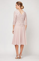 Petite Tea-Length Dress with Sequin Lace Bodice & Chiffon Skirt