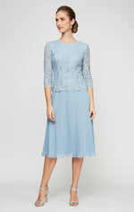 Tea-Length Dress with Sequin Lace Bodice & Chiffon Skirt