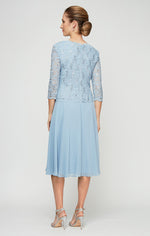 Petite Tea-Length Dress with Sequin Lace Bodice & Chiffon Skirt