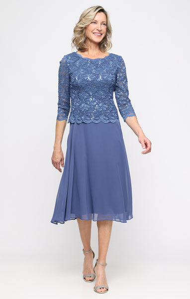 Alex Evenings Petite Bella Sequin Lace Dress SKYBLUE / 10P