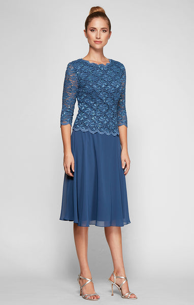 Alex Evenings Women's Tea Length Dress, Blue, 8 Alex Evenings Women's Tea Length Dress, Blue, 8