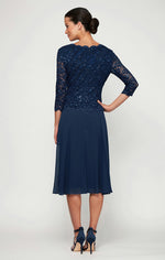 Tea-Length Dress with Sequin Lace Bodice & Chiffon Skirt