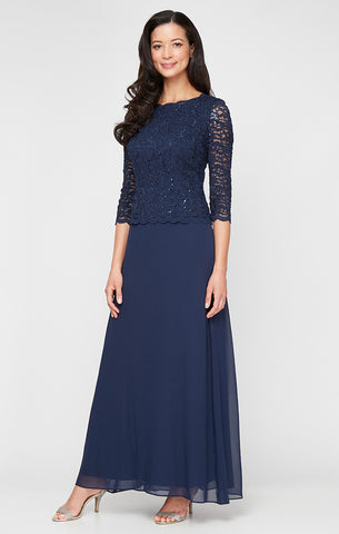 Nightway Long Glitter Lace Cocktail Gown - Sleeveless Mermaid Dress With Scalloped Bodice, Black Taupe - View #9