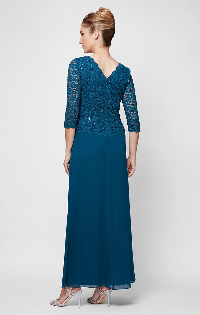 Long Gown with Sequin Lace Bodice Chiffon Skirt - Main Image