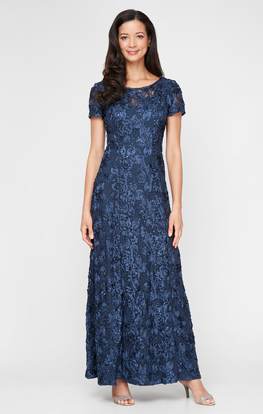 Alex Evenings Women's Rosette Shimmer Gown - Navy