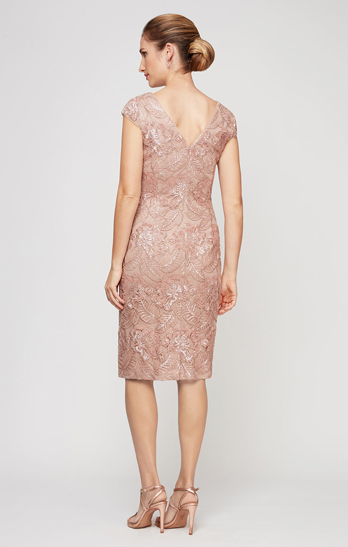 Regular Short Embroidered Sequin Lace Dress - Main Image