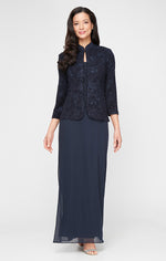 Petite Glitter Jacquard Knit Jacket Dress with Mandarin Neckline