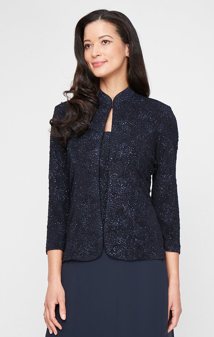 Glitter Jacquard Knit Mandarin-Collar Jacket Dress