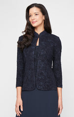 Glitter Jacquard Knit Jacket Dress with Mandarin Neckline