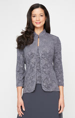 Glitter Jacquard Knit Jacket Dress with Mandarin Neckline