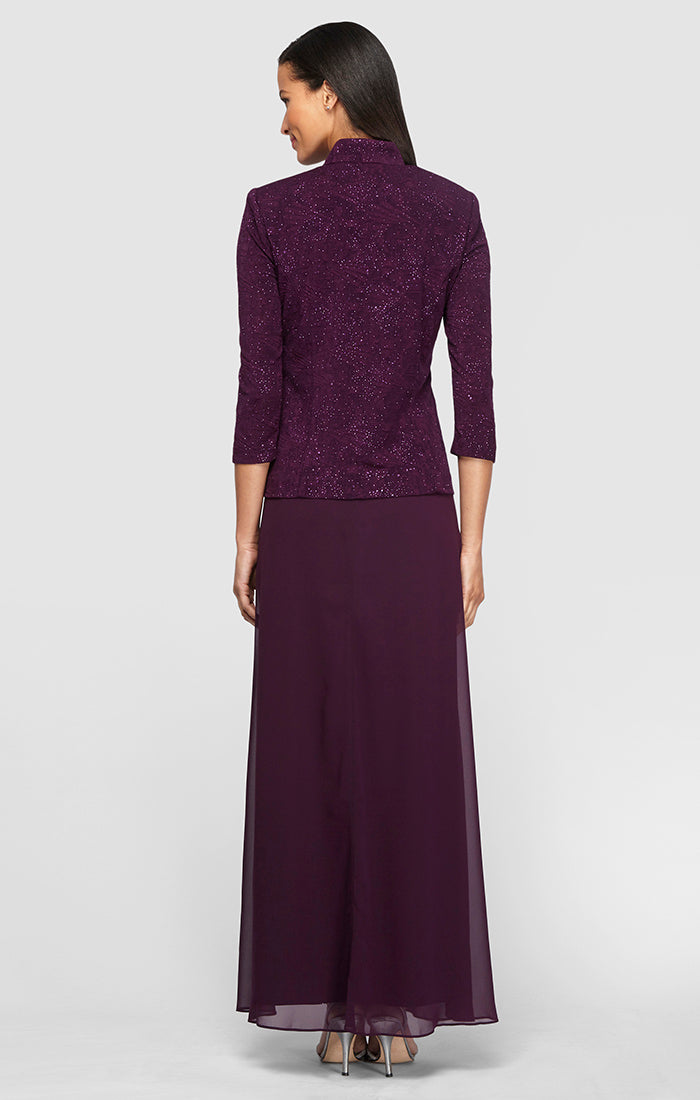 Glitter Jacquard Knit Jacket Dress with Mandarin Neckline