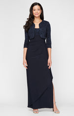 Glitter Jacquard Knit & Matte Jersey Gown with Bolero Jacket