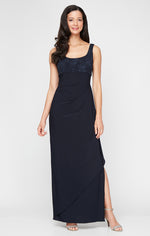 Petite Glitter Jacquard Knit & Matte Jersey Gown with Bolero Jacket