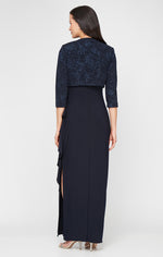 Petite Glitter Jacquard Knit & Matte Jersey Gown with Bolero Jacket