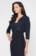 Glitter Jacquard Knit & Matte Jersey Gown with Bolero Jacket