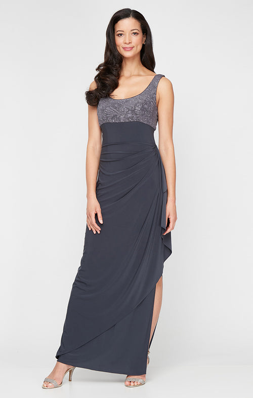 Glitter Jacquard Knit & Matte Jersey Gown with Bolero Jacket