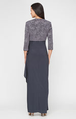 Glitter Jacquard Knit & Matte Jersey Gown with Bolero Jacket