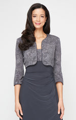 Glitter Jacquard Knit & Matte Jersey Gown with Bolero Jacket