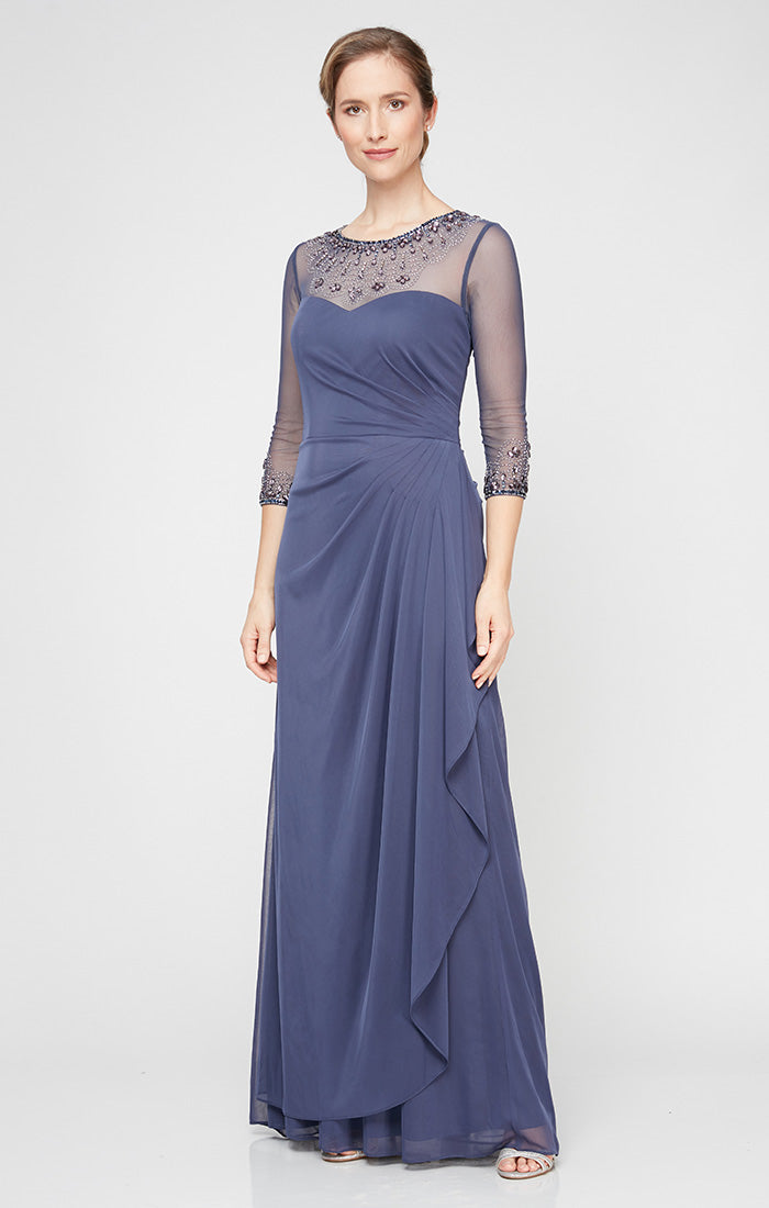 Petite A-Line Mesh Gown with Beaded Illusion Sweetheart Neckline