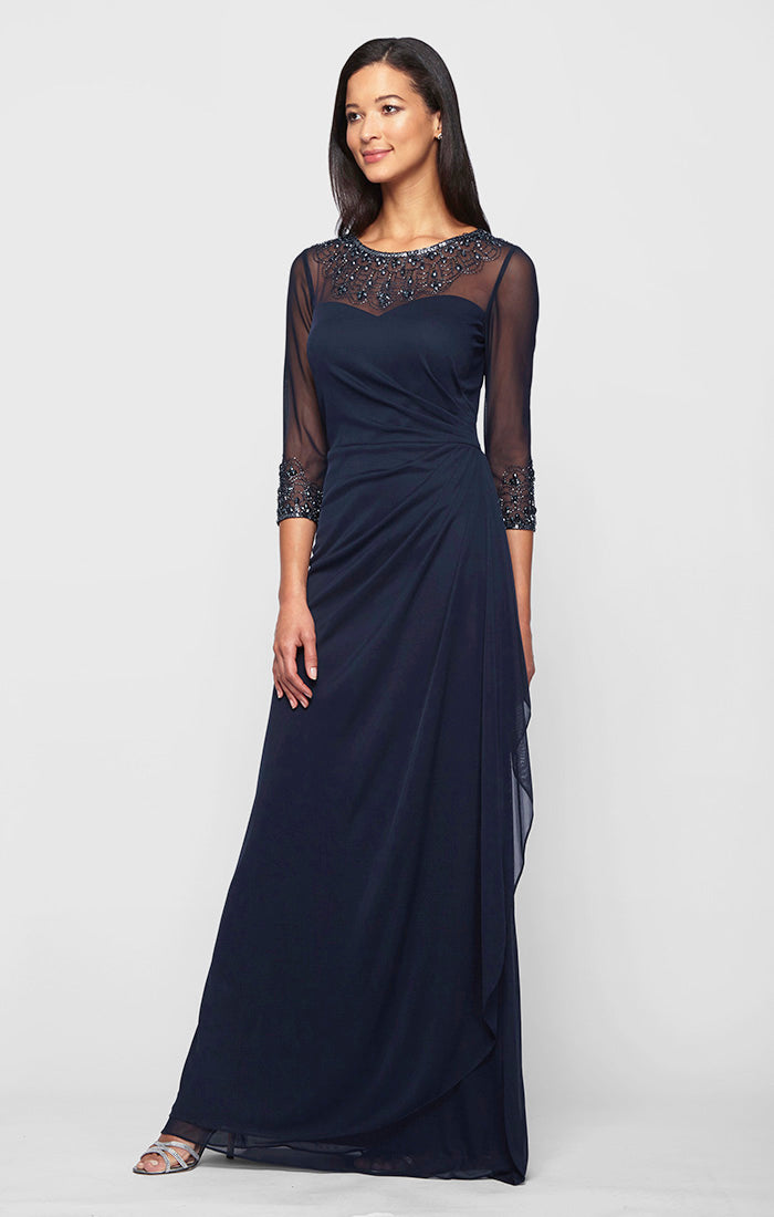 Petite A-Line Mesh Gown with Beaded Illusion Sweetheart Neckline