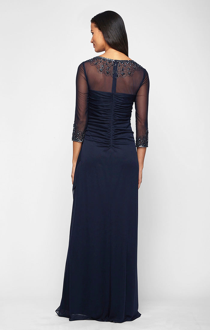 Petite A-Line Mesh Gown with Beaded Illusion Sweetheart Neckline