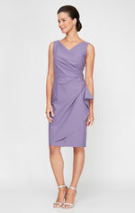 Compression Party Dress with Surplice Neckline, Cascade Ruffle Skirt & Beaded Detail at Hip