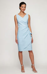 Short Compression Party Dress with Surplice Neckline, Cascade Ruffle Skirt & Beaded Detail at Hip