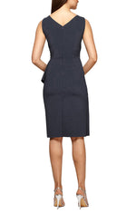 Short Side Ruched Compression Dress with Surplice Neckline, Cascade Ruffle Skirt & Beaded Detail at Hip