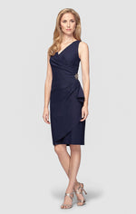 Petite Side Ruched Compression Collection Dress with Surplice Neckline & Beaded Detail at Hip