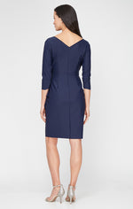 3/4 Sleeve Compression Sheath Dress with Beaded Hip Detail Ruffle Detail