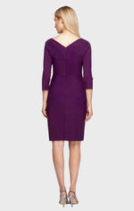 3/4 Sleeve Short Compression Collection Surplice Sheath Dress with Beaded Hip Detail & Cascade Ruffle Detail