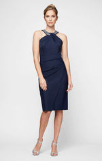 Sheath Compression Dress with Embellished Halter Style Neckline