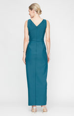 Sleeveless Compression Sheath Gown with Cascade Detail Skirt and Beaded Hip Detail