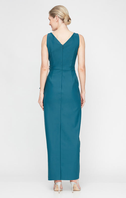 Sleeveless Compression Sheath Gown with Cascade Detail Skirt and Beaded Hip Detail