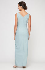 Sleeveless Compression Sheath Gown with Surplice Neckline & Beaded Detail at Hip