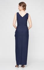 Sleeveless Compression Sheath Gown with Cascade Detail Skirt and Beaded Hip Detail