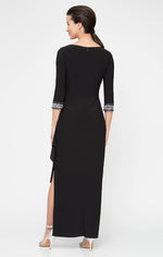 Jersey Dress with Keyhole Cutout Neckline and Embellished Sleeves/Neckline