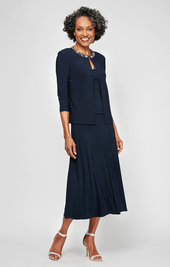 Petite - Matte Jersey Jacket Dress with Beaded Trim