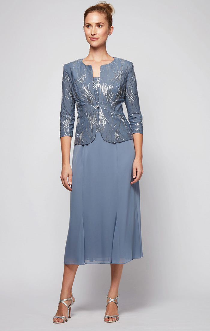 Alex Evenings Women's T-Length Mock Jacket Dress, Steel Blue 6 Misses