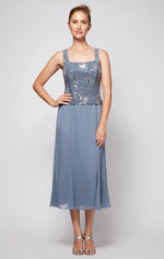 Petite Tea-Length Firework Sequin Jacket Dress with Chiffon Skirt