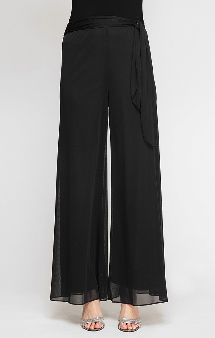 Petite Wide Leg Mesh Pant with Tie Belt